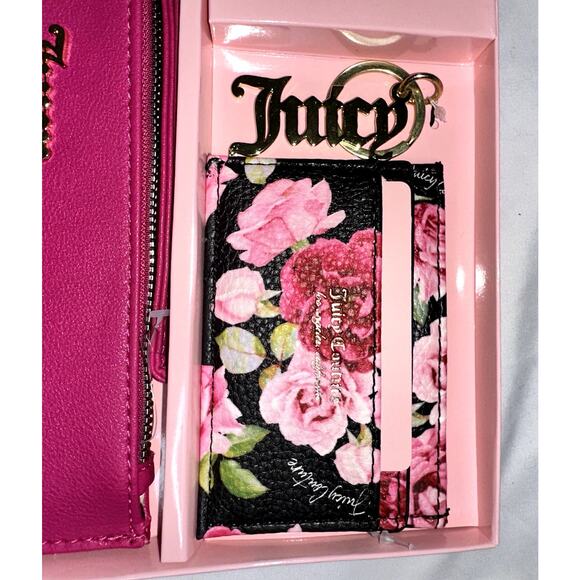Juicy Couture Raspberry Tart Wallet Floral Card Holder Keychain Gift Set NIB - Picture 4 of 6